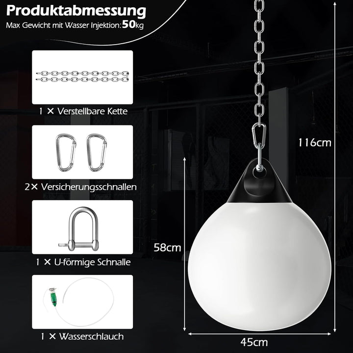 COSTWAY Ø45cm/55cm Wasserboxsack, 50 kg/80kg Boxing Punching Bag mit Verstellbarer Metallkette, Sich
