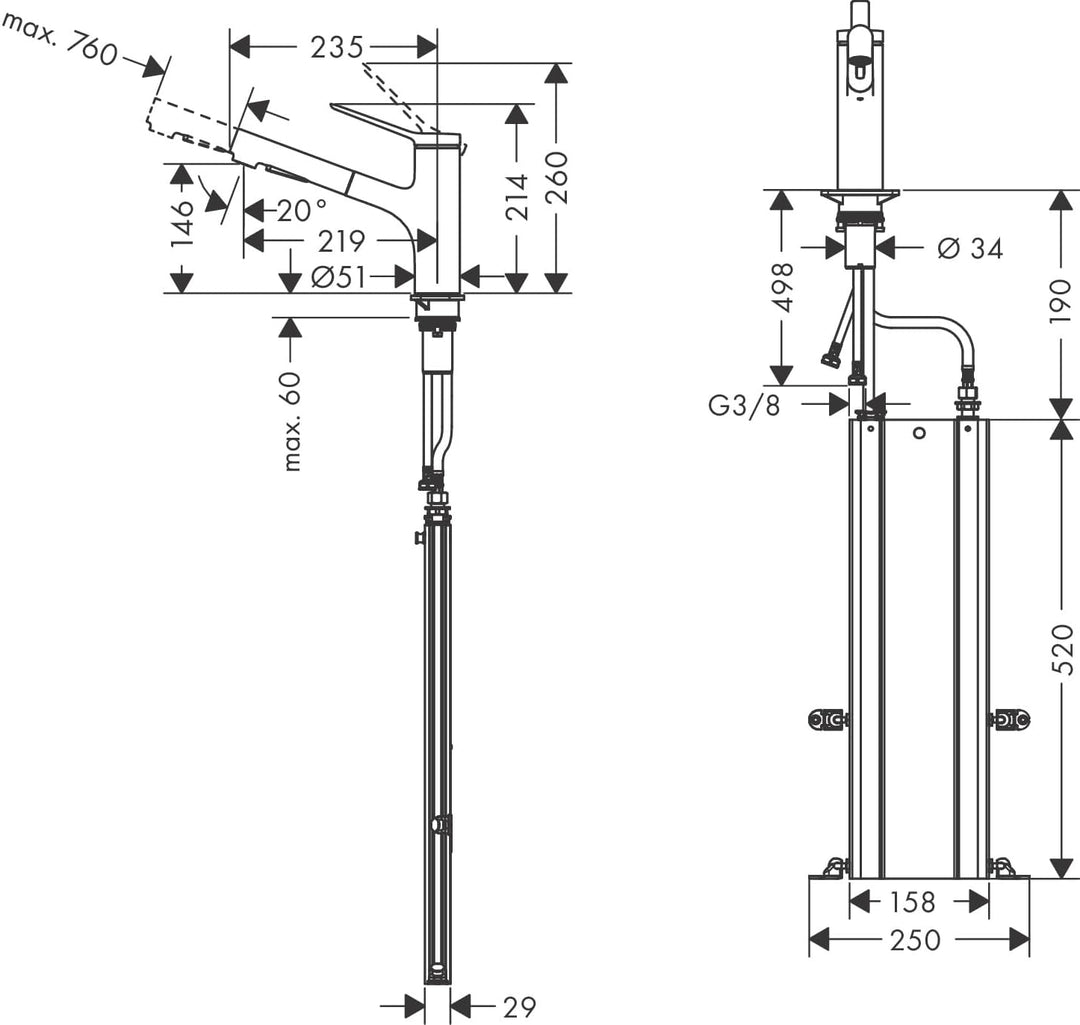 hansgrohe Zesis M33 - Küchenarmatur mit Metall Brause ausziehbar, mit Schlauchbox (sBox), 2 Strahlar
