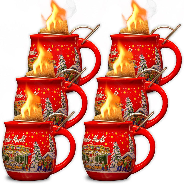 Feuerzangentasse 6er im Karton, Rot/Historischer Markt - für Feuerzangenbowle, Rot/Historischer Mark