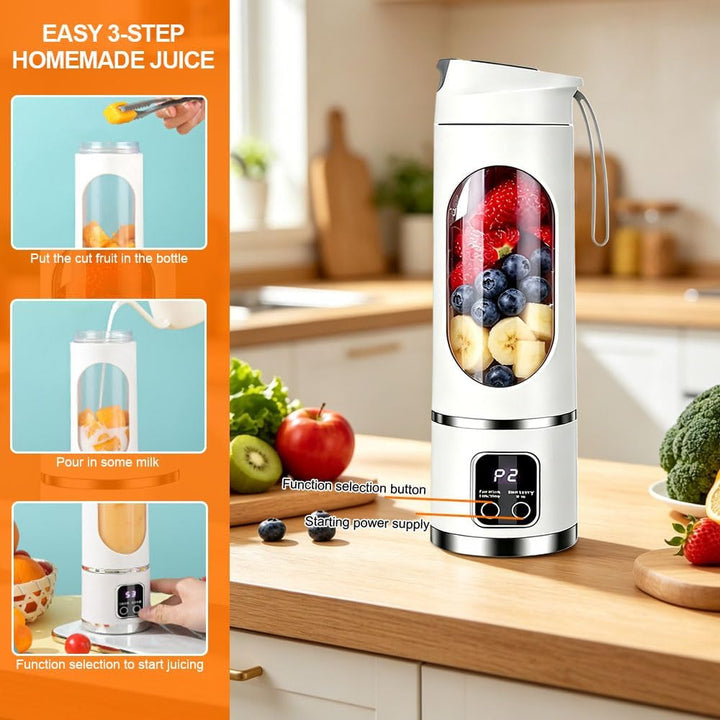 Tragbarer Mixer Smoothie Maker To Go, 450ML, LED Display | Portable Blender mit 12 Klingen für Shake