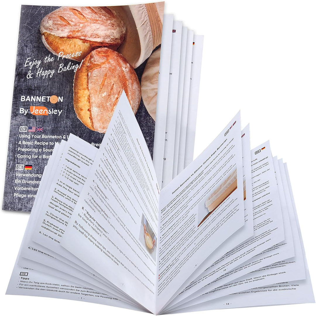 Jeensley Gärkörbchen Sauerteig Starterset Box verpackter runder Sauerteigbrot-Gärkorb mit Broschüre,