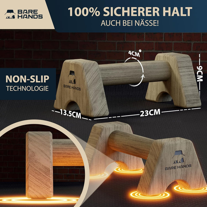BARE HANDS Liegestützgriffe – 2x gelenksschonende & rutschfeste Holz Liegestützgriffe – Calisthenics