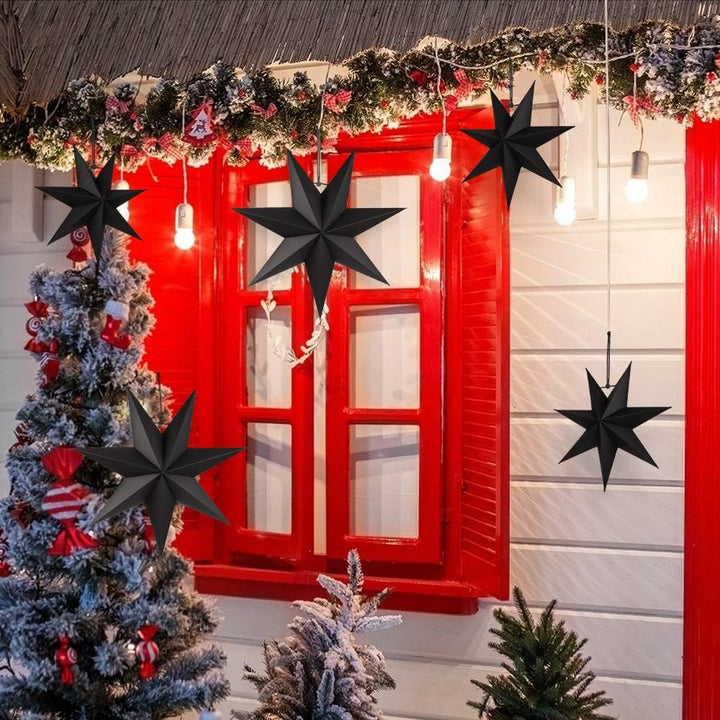 Faltstern Weihnachten, 7 Zacken Faltsterne Schwarz 5 Stück, 2 Stück Durchmesser 40 cm, 3 Stück Durch