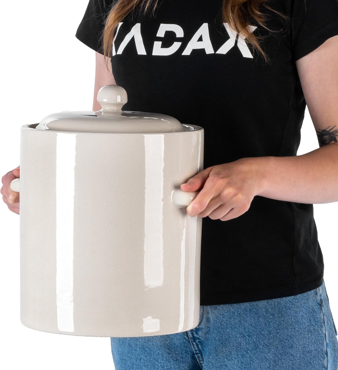 KADAX 10L Steinzeugtopf, Dichter Keramiktopf mit Deckel, Spülmaschinenfester Steinguttopf, handgefer