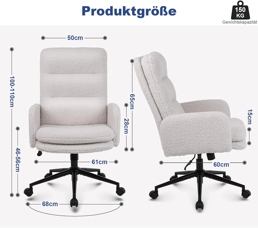 Youhauchair Schreibtischstuhl aus Kaschmir, Bürostuhl Ergonomisch mit hoher Rückenlehne, Bequemer Sc
