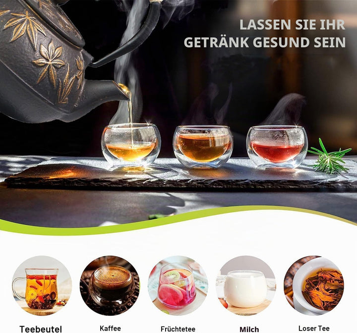 Webao Teekanne Gusseisen, 800ml Asiatische Teekanne Teekessel mit Edelstahl Sieb, Gold Ahornblätter