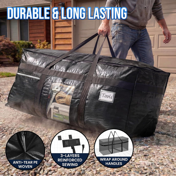 TAILI Extra Grosser Umzugskarton, Stoff, Sichtfenster, 2er Pack Schwarz