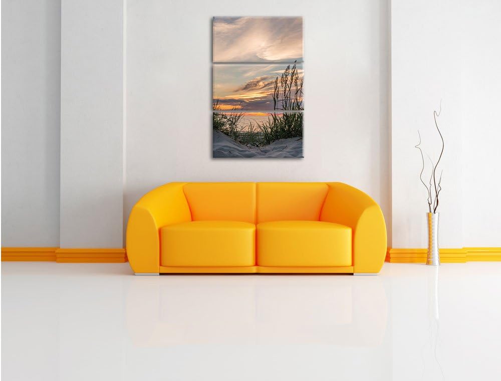 Pixxprint Sanddünen mit Gras als Leinwandbild/Grösse: 3 Teilig (120x80) cm/Wandbild/Kunstdruck/ferti