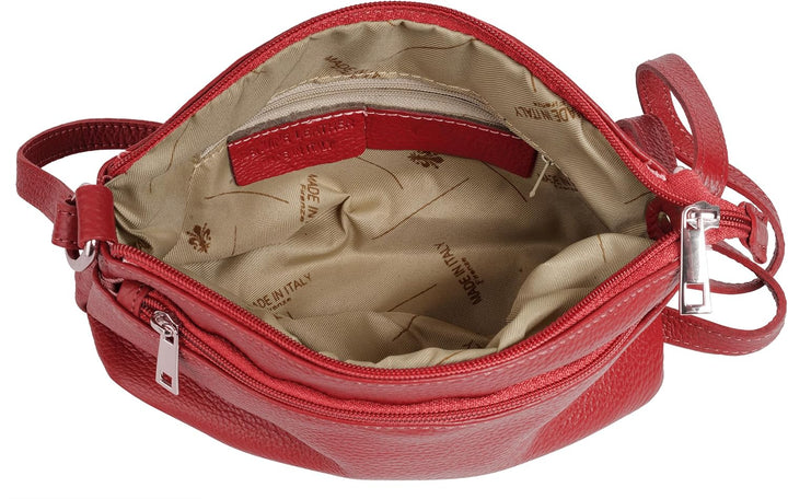 Umhängetasche Echt Leder Damen Made in Italy, Crossbody Bag, Messenger Bag mit Reissverschluss, Schu