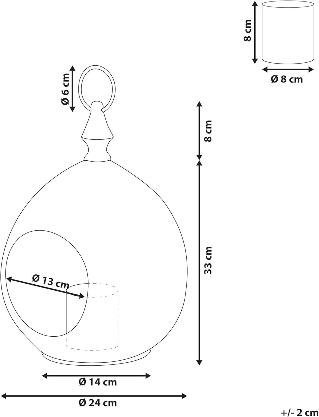 Dekorative Laterne mit Öffnung H: 33 cm Gold aus Metall und Glas Laeso