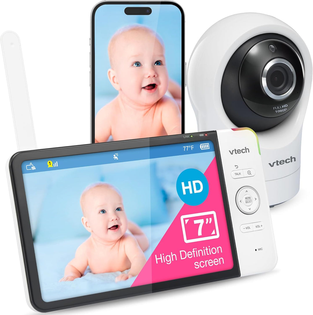 Vtech RM7764HD Babyphone mit Kamera 1080p WiFi Remote Access, 7 Zoll Video Baby Monitor, 360° Schwen