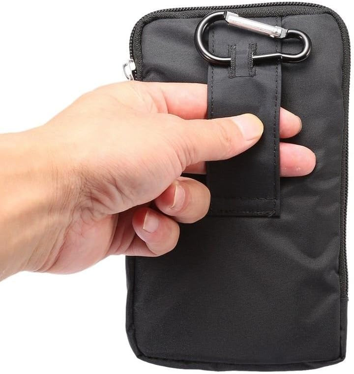 Multi-Functional Universal Vertical Stripes Pouch Bag Case Zipper Closing Carabiner for Sony Xperia