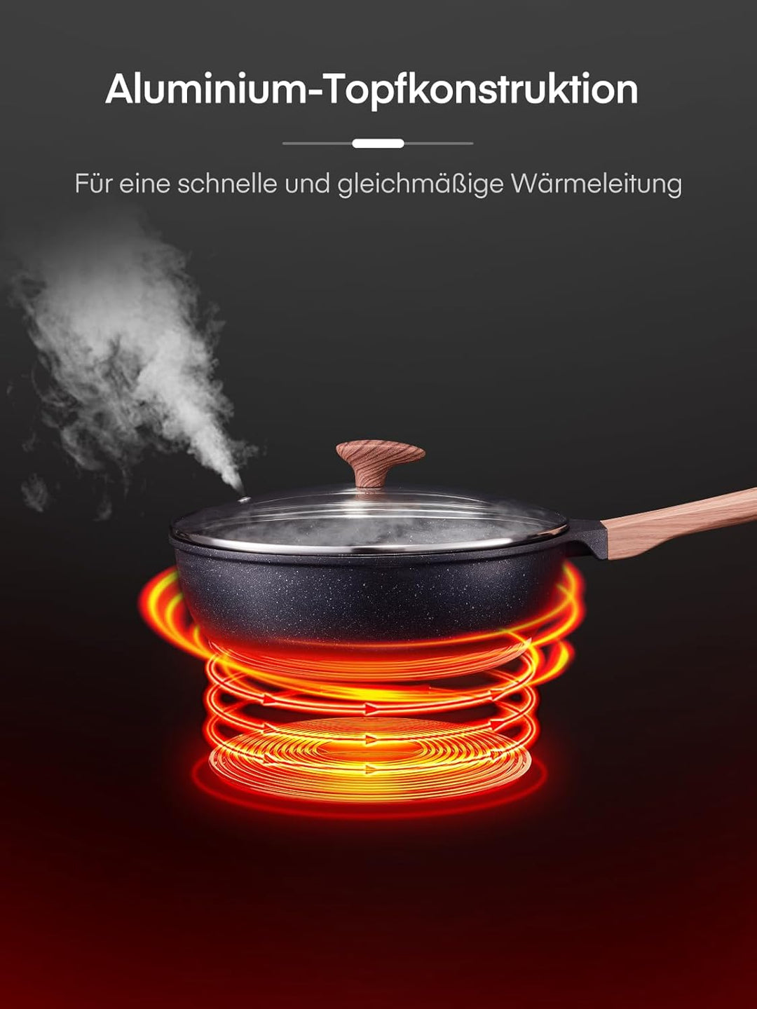 D.Perlla Bratpfanne mit Glasdeckel Ø28 cm, Höhe 8 cm, Antihaft Pfanne für alle Herdarten, Induktions