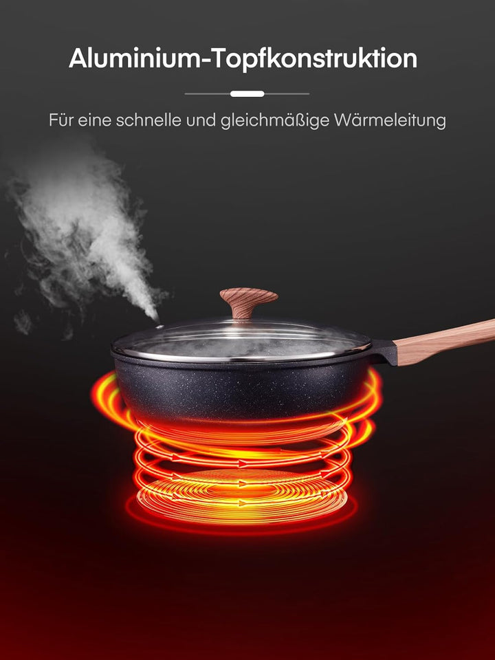 D.Perlla Bratpfanne mit Glasdeckel Ø28 cm, Höhe 8 cm, Antihaft Pfanne für alle Herdarten, Induktions