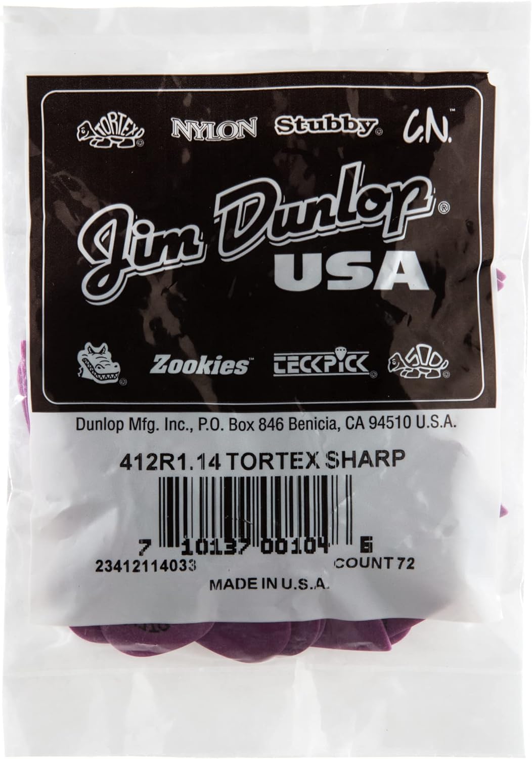 Médiators Jim Dunlop 1,14mm Tortex Sharp 1,14mm sachet de 72 1,14mm Sachet de 72 Violett, 1,14mm Sac