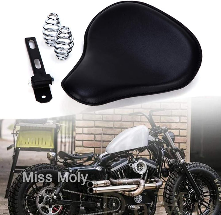 Schwarz Motorrad Leder Solo Sitz mit 3 Zoll Feder Halterung Kit für Chopper Sportster Bobber #1-Klas