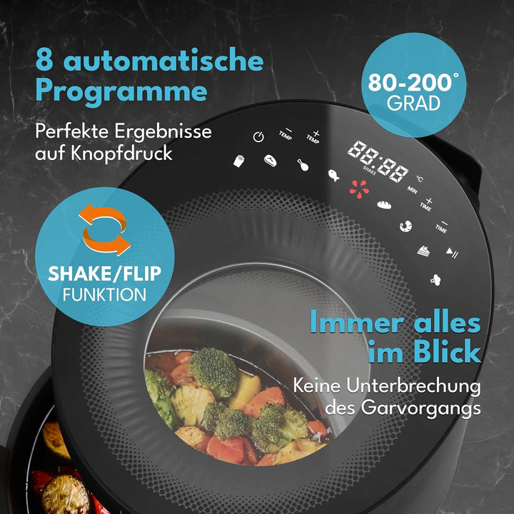LEBENLANG Heissluftfritteuse 5L & 1500W - Inkl. Rezeptbuch & 8 Programme I Ölfreie & Fettfreie Frite