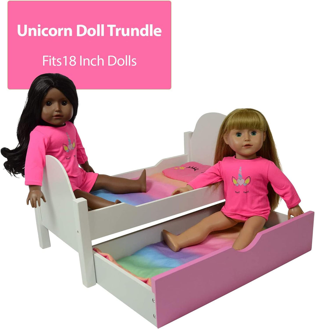 The New York Doll Collection Einhorn Holzpuppenbett passend für 18 Zoll /46 cm Puppen (Rollbett) Pup
