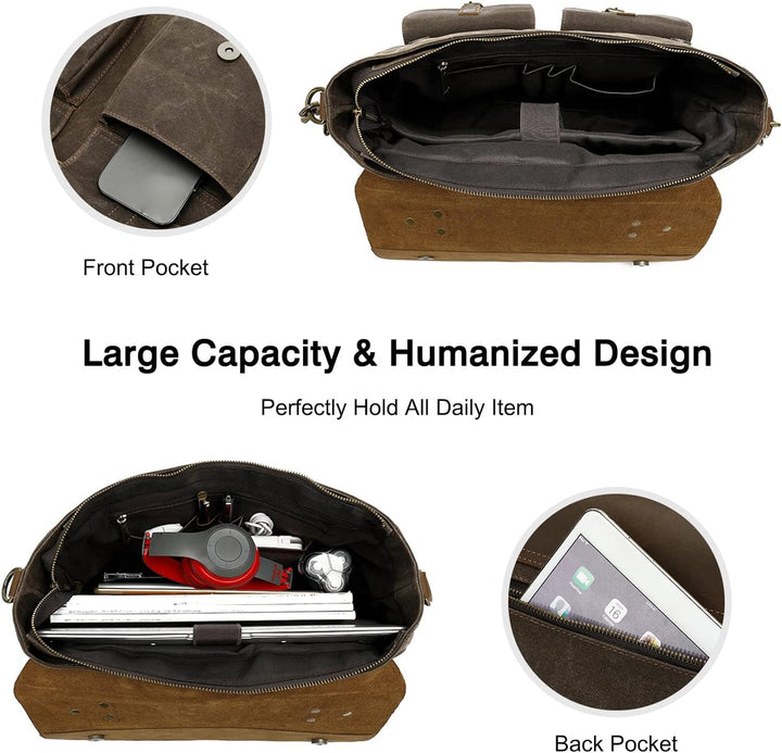 FANDARE Retro Umhängetasche Handtasche Tragetasche Schultertasche Herrentasche Segeltuch Leder Kurie