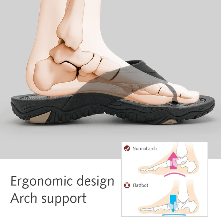 Herren Flip Flops Zehentrenner Leder mit Arch Support Sandalen Weich Leder Stoff Badelatschen Sommer