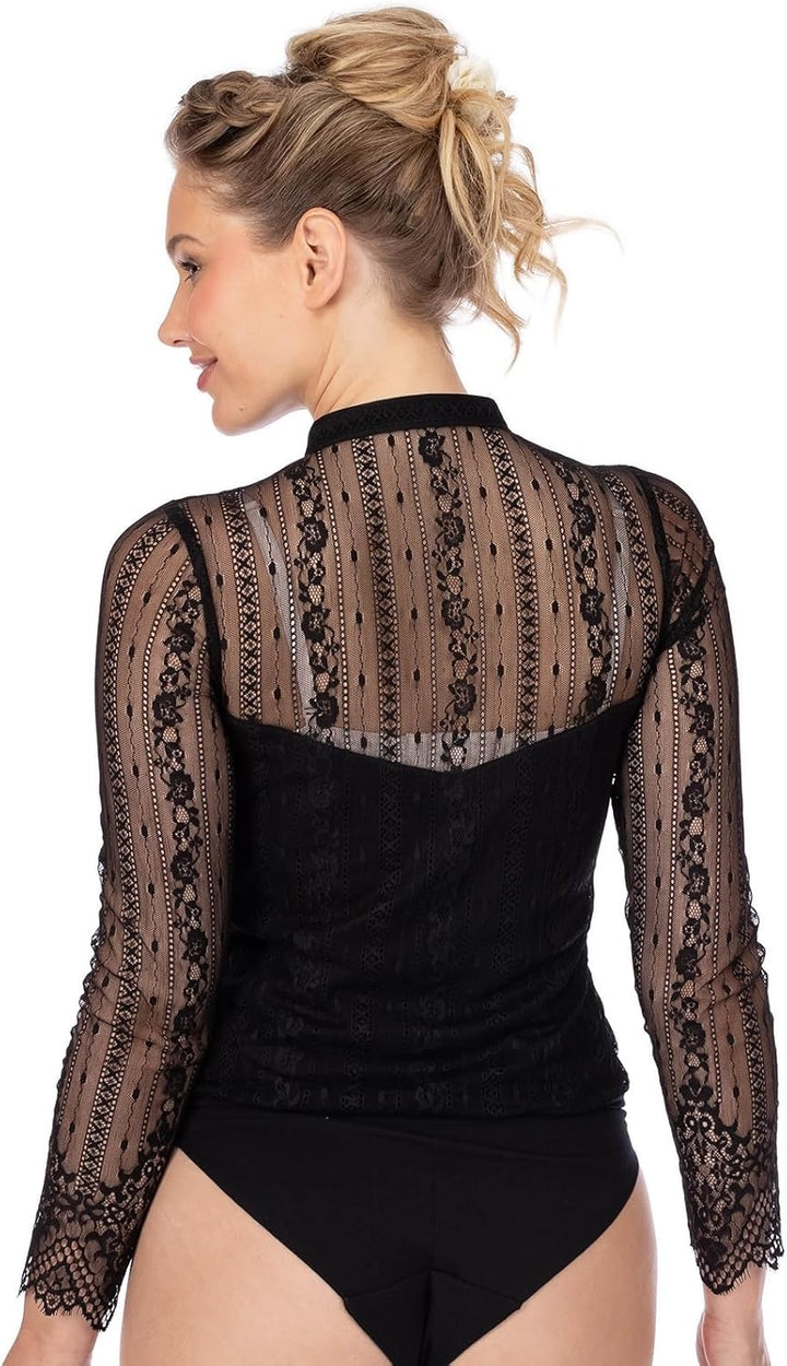 MarJo Damen Blusen Body Lavita-Madlenka Langarm Spitze | Schwarz 38, 38