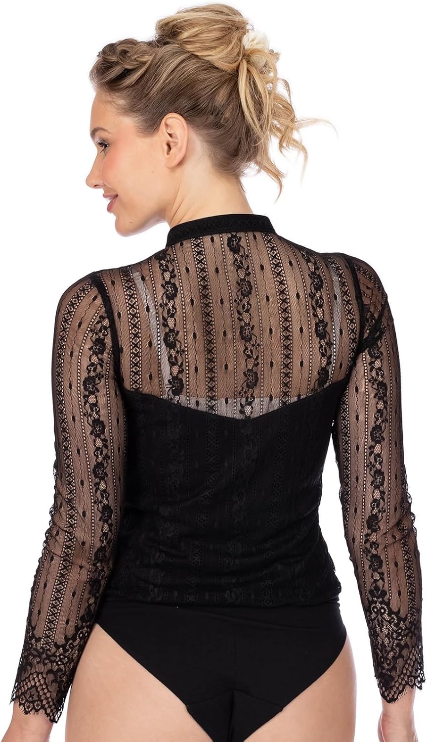 MarJo Damen Blusen Body Lavita-Madlenka Langarm Spitze | Schwarz 34, 34