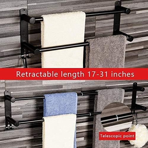 Handtuchhalter schwarz Ausziehbar 43-78CM ohne Bohren Edelstahl doppelt handtuchstange Bad Wand kleb