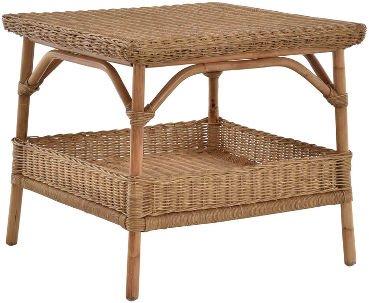 Krines Home Rattan-Tisch Beistelltisch Quadratisch Couchtisch Rattan Wohnzimmer Tisch Ablage 59x59 (