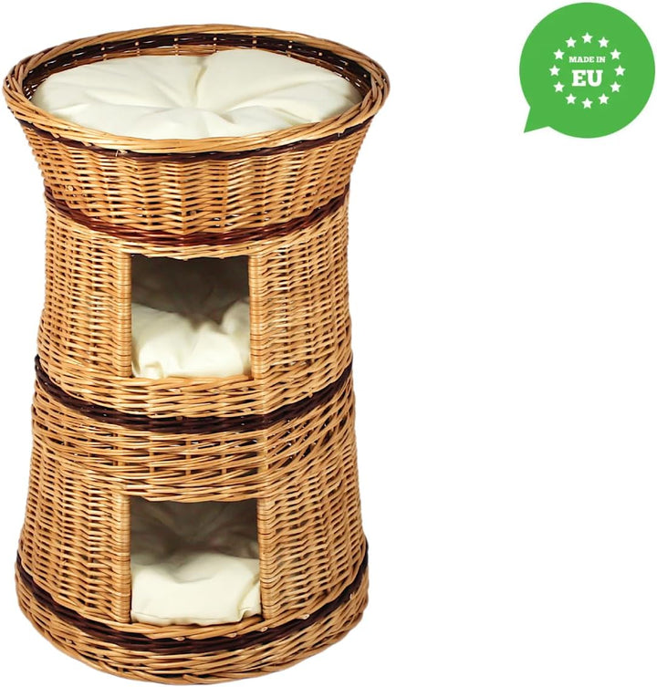 Katzenkorb zum Schlafen – Katzenhütte Indoor – Grösse: 50 cm rund – Katzenhöhle aus Weide – Dreistuf