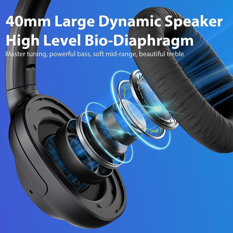 YMOO Over Ear Kopfhörer Bluetooth 5.2 Noise Cancelling für Flugzeug, 75h HiFi Stereo Kopfhörer Kabel
