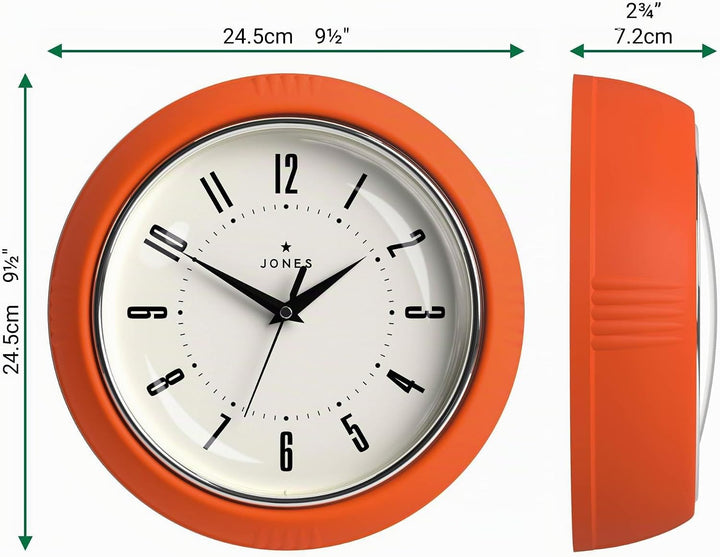 JONES CLOCKS® Ketchup-Wanduhr, Retro-Design, perfekt für die Küche, Heimbüro, Schlafzimmer 25cm (Ora