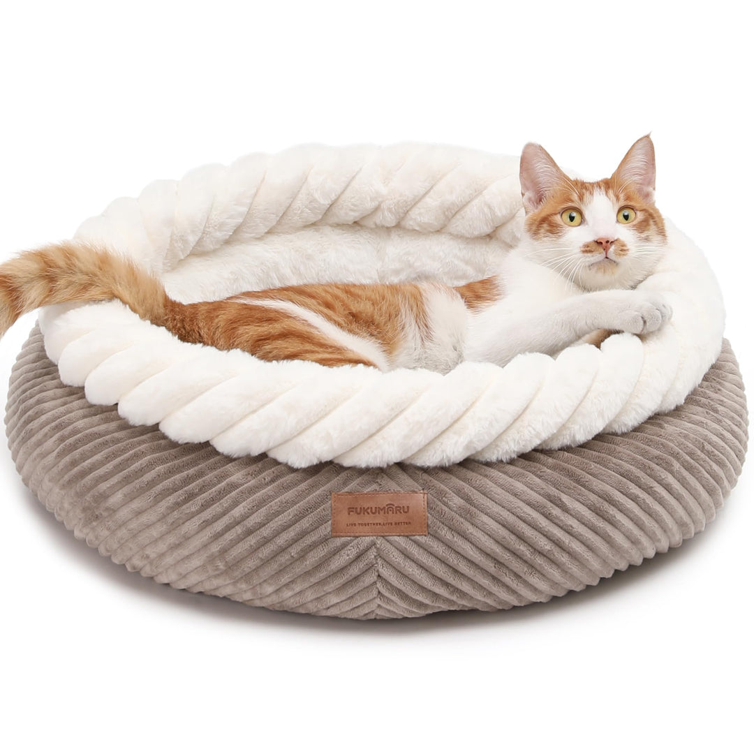 FUKUMARU Katzenbett waschbar Katzen Bettchen, 55x55x21cm Katzenkorb mit erhöhtem Rand, weiches Bett