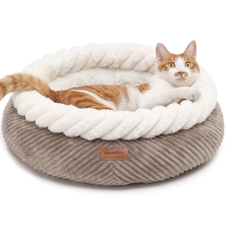 FUKUMARU Katzenbett waschbar Katzen Bettchen, 55x55x21cm Katzenkorb mit erhöhtem Rand, weiches Bett