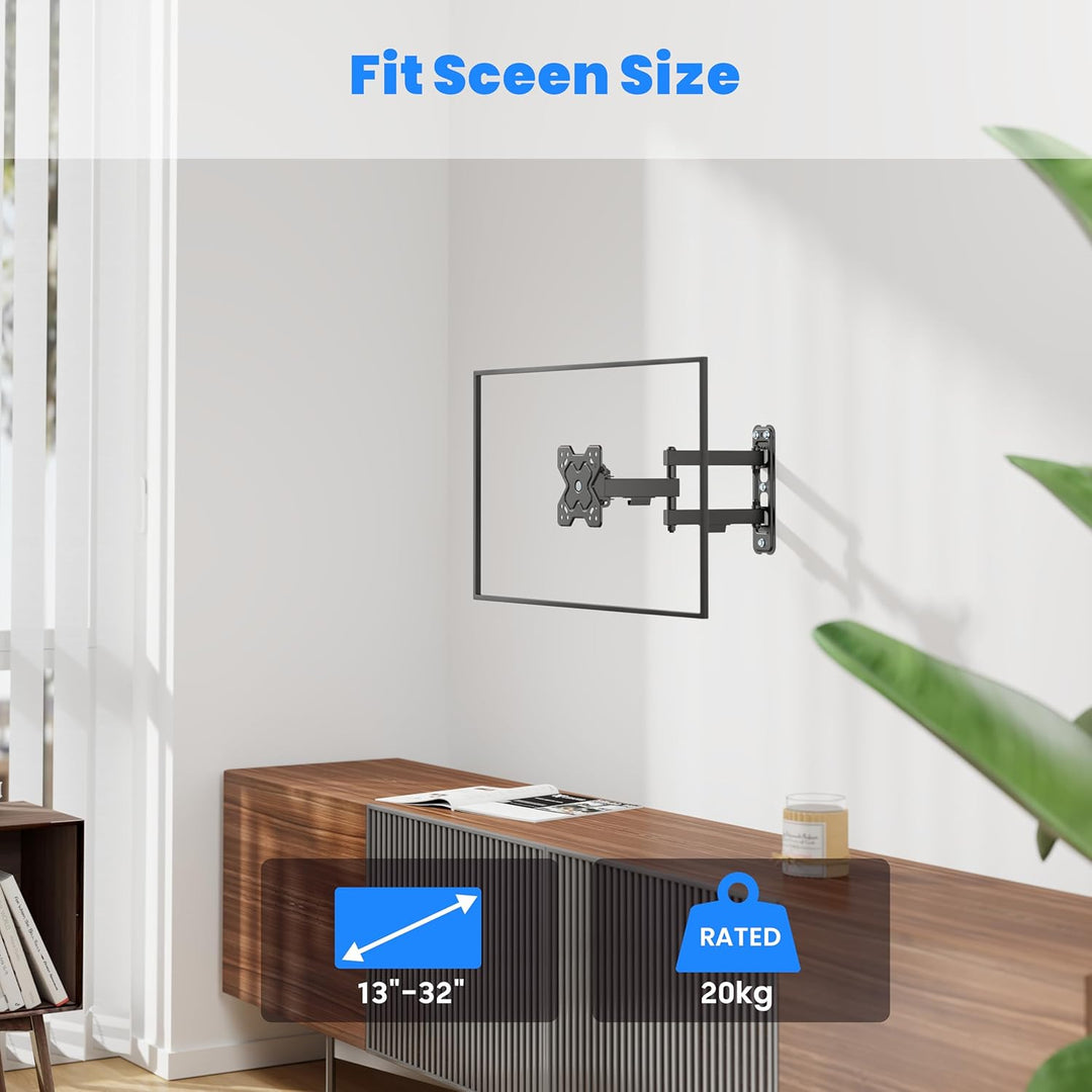 PureMounts TV Monitor Wandhalterung, neigbare und schwenkbare Universal Halterung mit Gelenk-Arm, ma
