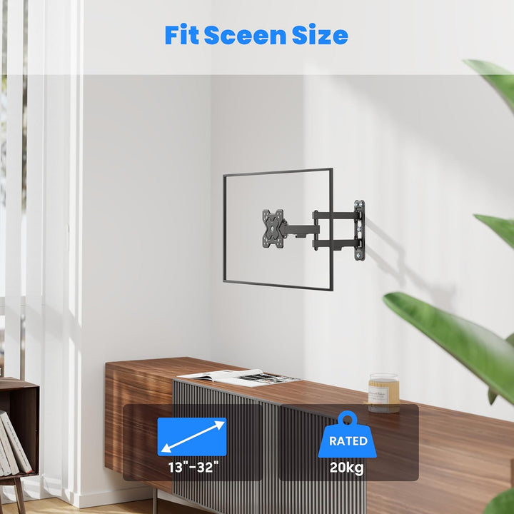 PureMounts TV Monitor Wandhalterung, neigbare und schwenkbare Universal Halterung mit Gelenk-Arm, ma