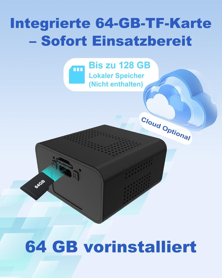 Bextgoo Mini Kamera, WLAN/AP Hotspot/Ohne WLAN, 4K Überwachungskamera Innen mit 64GB Speicherkarte,