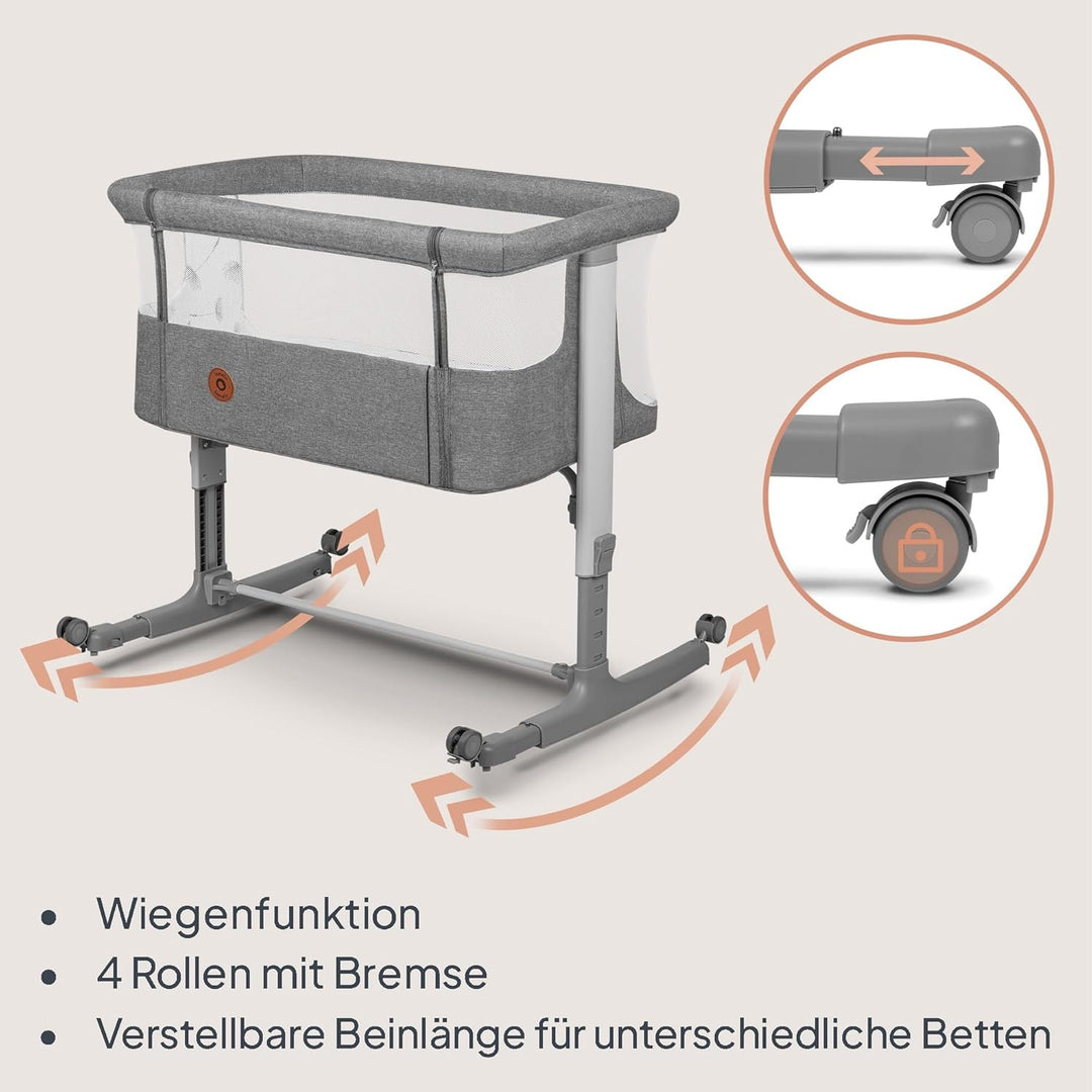Lionelo Aurora 3 in 1 Babybett bis 9 kg, Beistellbett, Wiege, Höhenverstellug und Einstellung der Ne