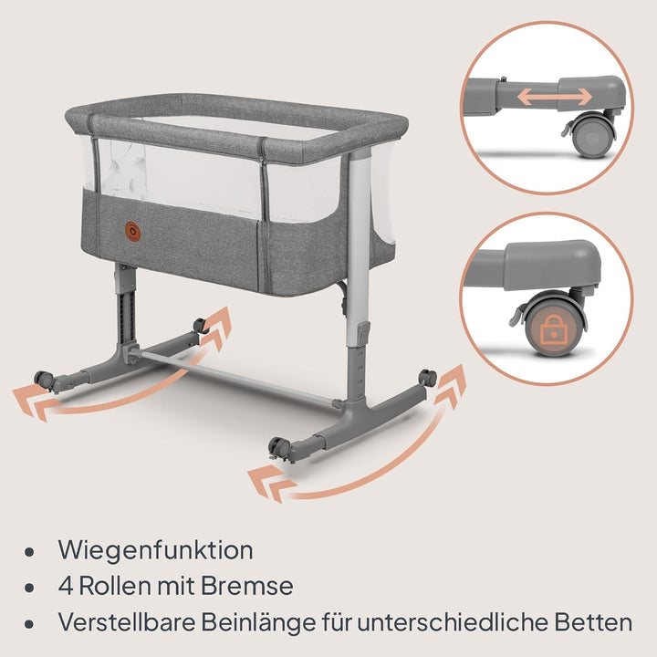 Lionelo Aurora 3 in 1 Babybett bis 9 kg, Beistellbett, Wiege, Höhenverstellug und Einstellung der Ne