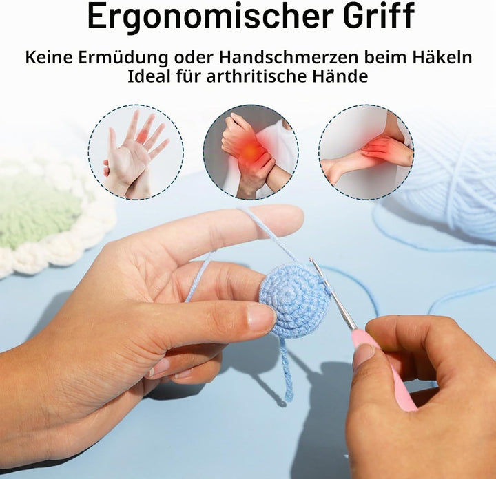 BDSHUNBF 66 Stück Häkelset für Anfänger Häkelnadel Set, Komplettes Strick- und Häkelset für Anfänger