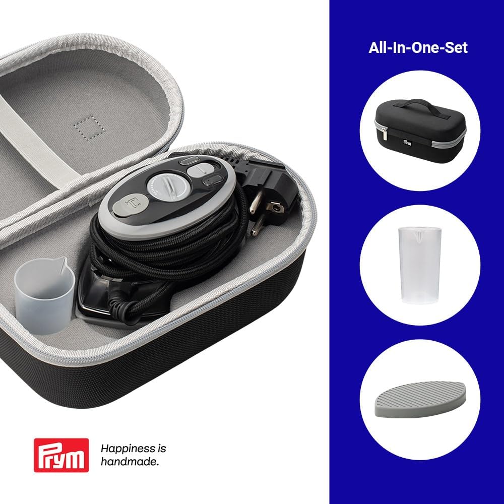 Prym Mini Dampfbügeleisen schwarz mit Silikonablage & Aufbewahrungs-Case im Set | 400W, einstellbare