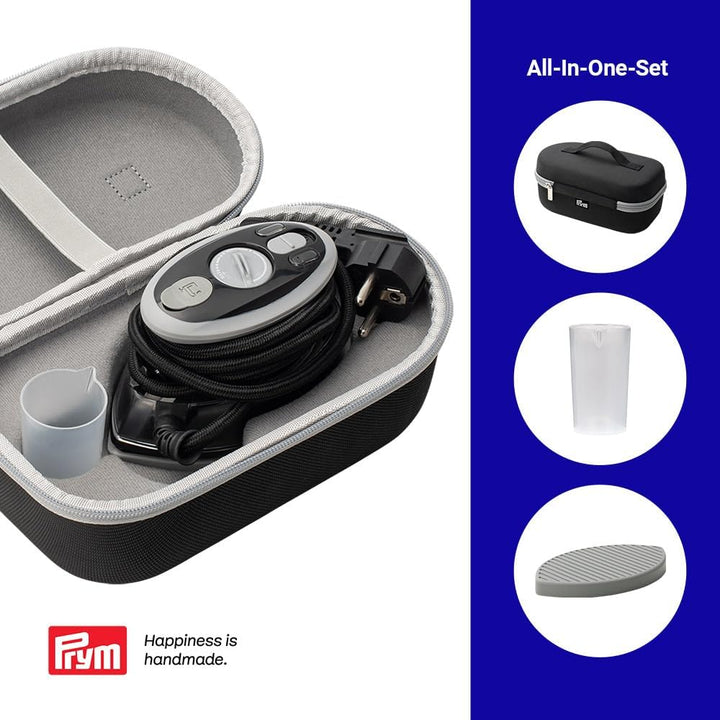 Prym Mini Dampfbügeleisen schwarz mit Silikonablage & Aufbewahrungs-Case im Set | 400W, einstellbare