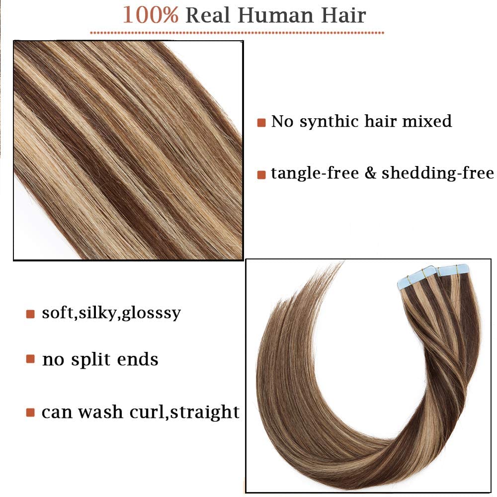SEGO Tape Extensions Echthaar 20 Tressen/20 g Klebeband Haarverlängerung Haarteile 100% Remy Human H