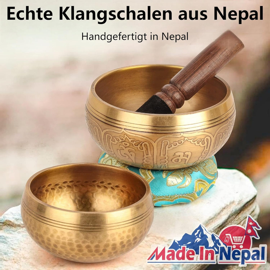 Tibetisches Klangschalen-Set, 100% handgefertigt in Nepal, Klangschale, Set für Meditation, Yoga, Ch