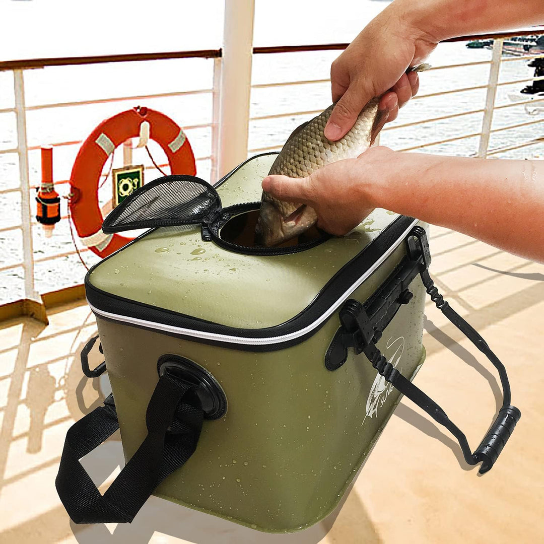 MMSGA Angeleimer, 23L/30L/38L Tragbarer Faltbarer Angelköder-Eimer，Multifunktionaler Behälter für le
