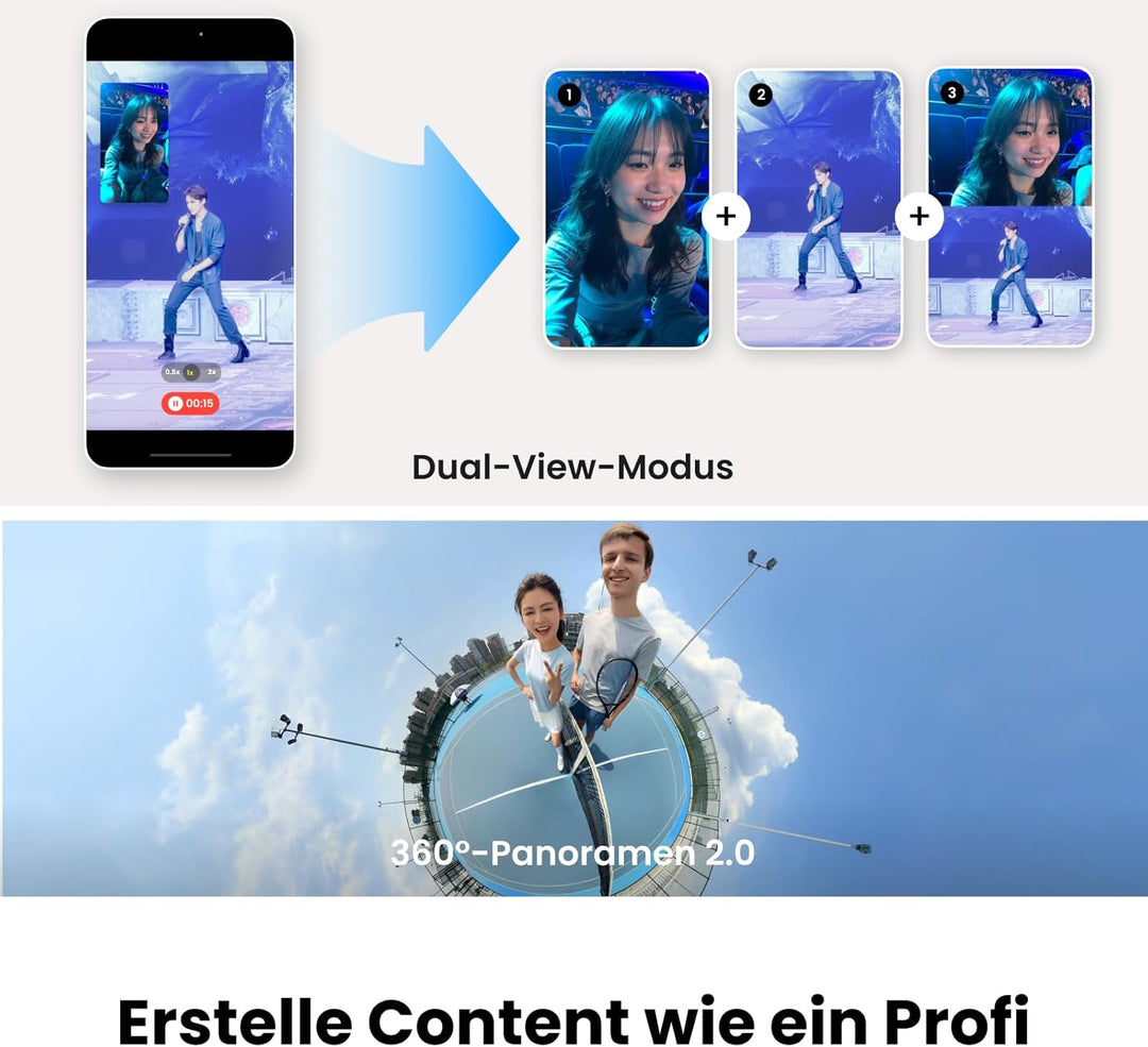 Insta360 Flow 2 Pro Creator Bundle Grau - Faltbarer AI Gimbal, Apple DockKit, 360º-Pan-Tracking, fre