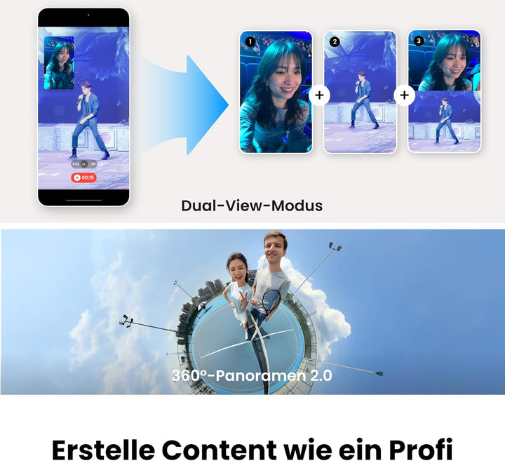 Insta360 Flow 2 Pro Creator Bundle Grau - Faltbarer AI Gimbal, Apple DockKit, 360º-Pan-Tracking, fre