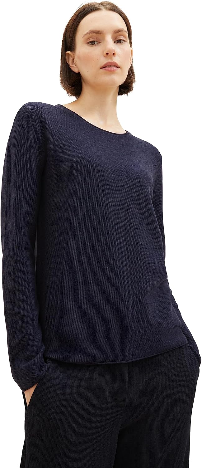 TOM TAILOR Damen Basic Pullover mit Struktur 3XL 30025-navy Midnight Blue, 3XL 30025-navy Midnight B