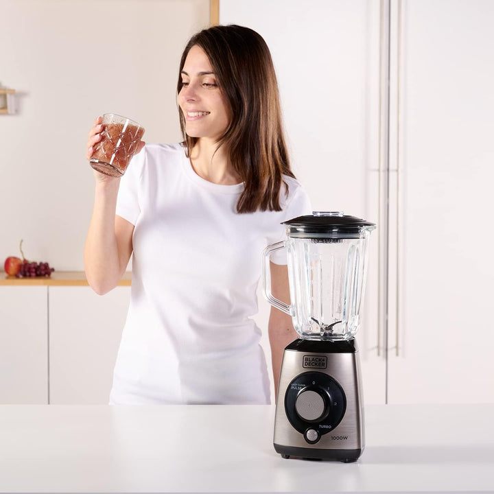 Black + Decker Standmixer, Puls-Funktion, Gefäss aus Kunststoff mit 1,5 l, 4-schneidige Edelstahlkli