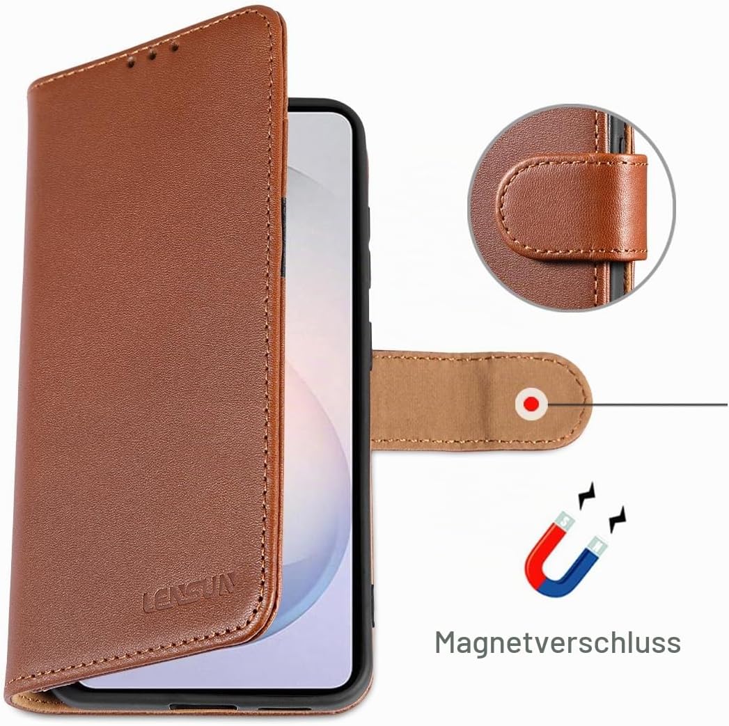 LENSUN Hülle für Samsung Galaxy S26 Echtleder, Handyhülle [Premium Echtes Leder][Standfunktion][RFID