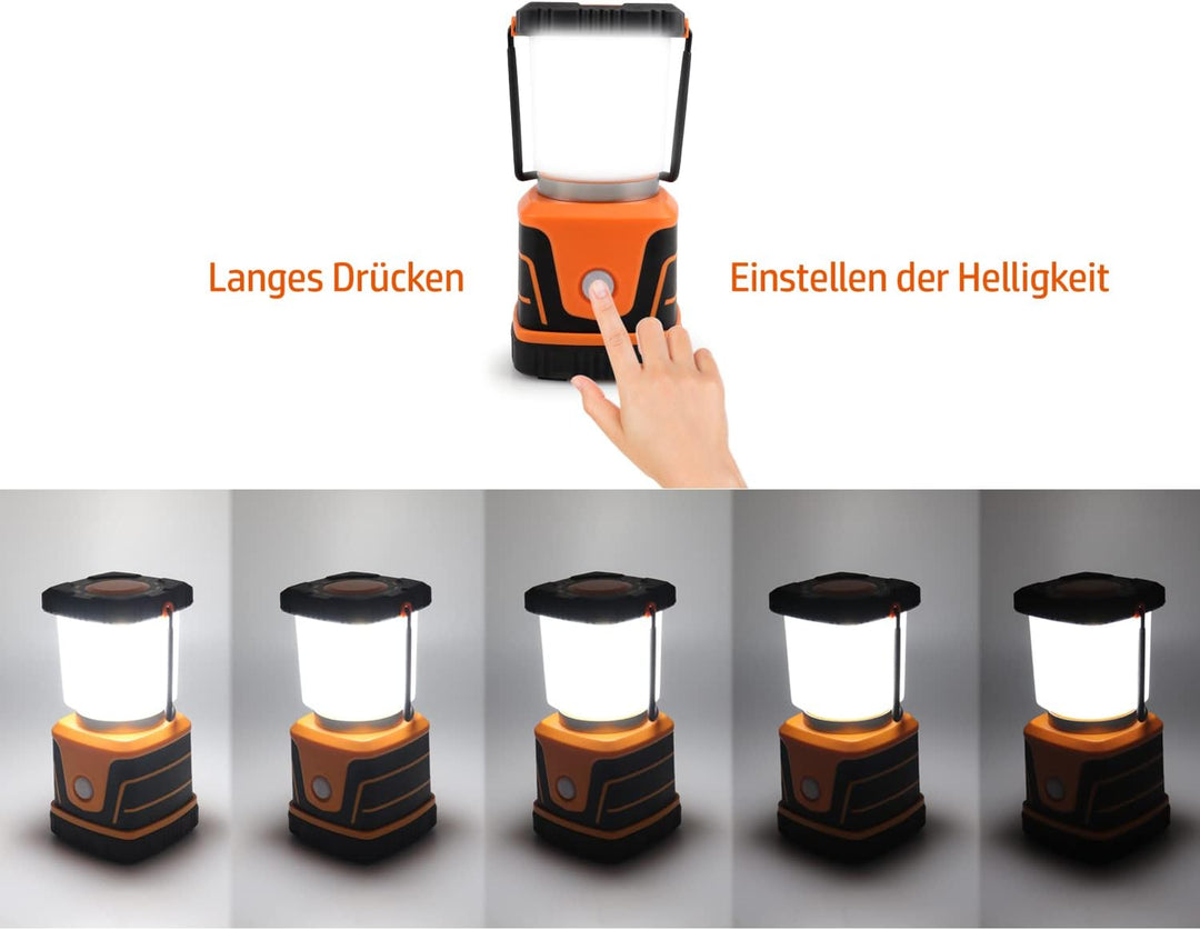 DA LIGHT LED Campinglampe Superhelle 1500 Lumen 4 Lichtmodi Dimmbarer Suchscheinwerfer Batteriebetri